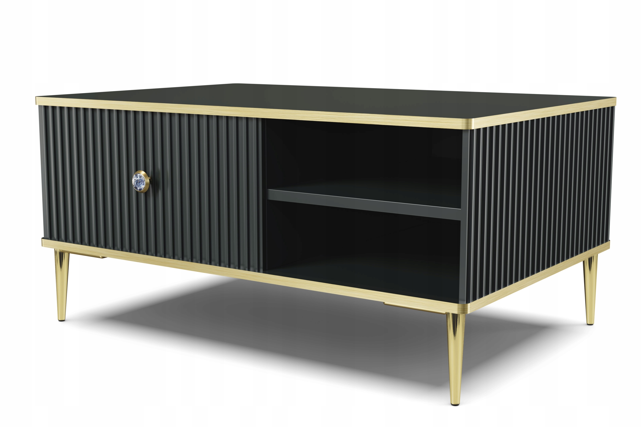 Kávový stolek Petra 90x60 lavička černý mat, frézované nohy zlaté kovové