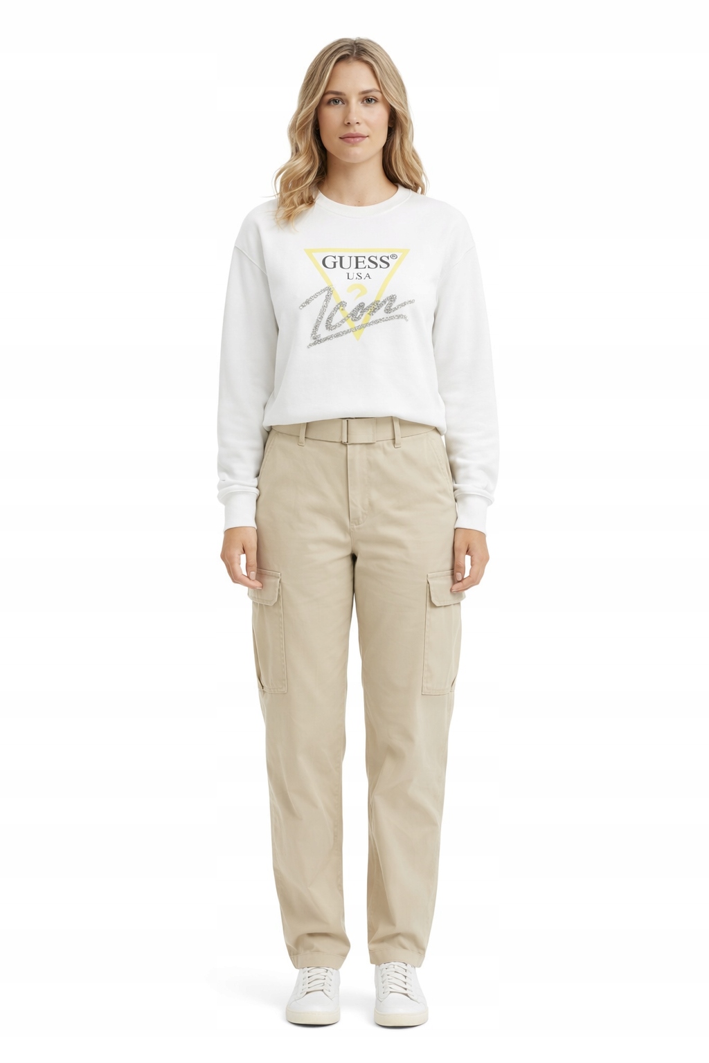 Guess Bílá Mikina Z Bavlny S Potiskem A Dlouhým Rukávem S I3C