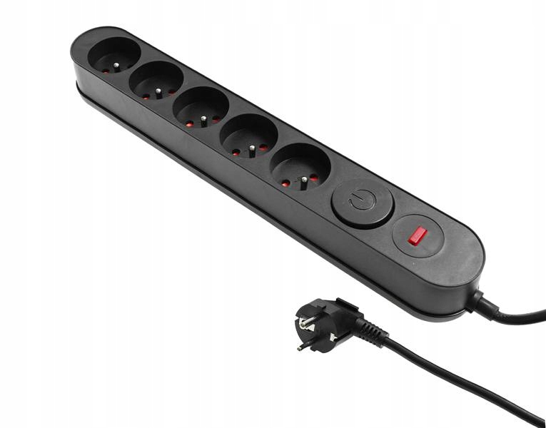 Przedłużacz przeciwprzep. 5 gniazd 5m czarny