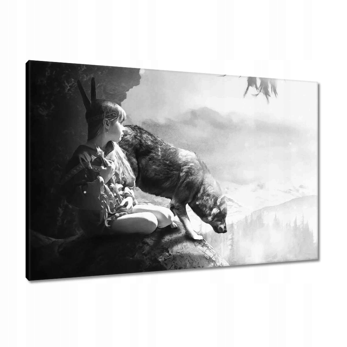 Obrazy 90x60 Indiánka s vlkem