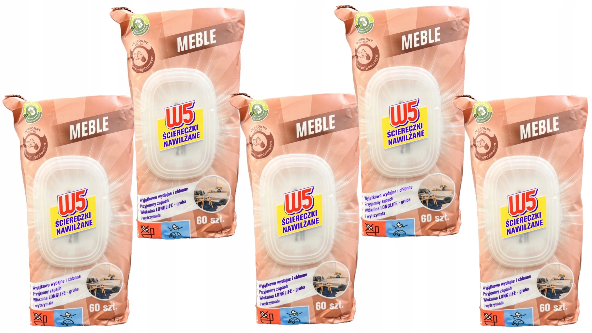 Levně W5 5x Vlhčené Ubrousky Nábytek 60 Ks