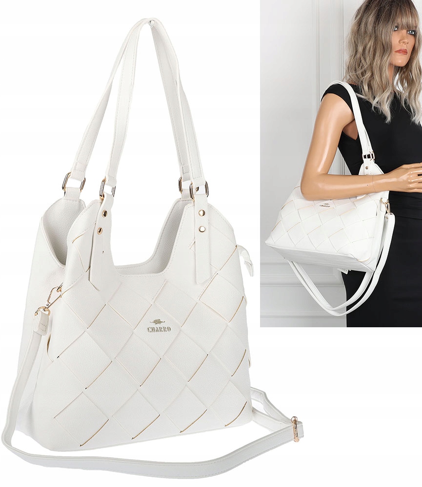 Torebka Damska shopper worek włoska marka Charro pojemna CH3357 biała