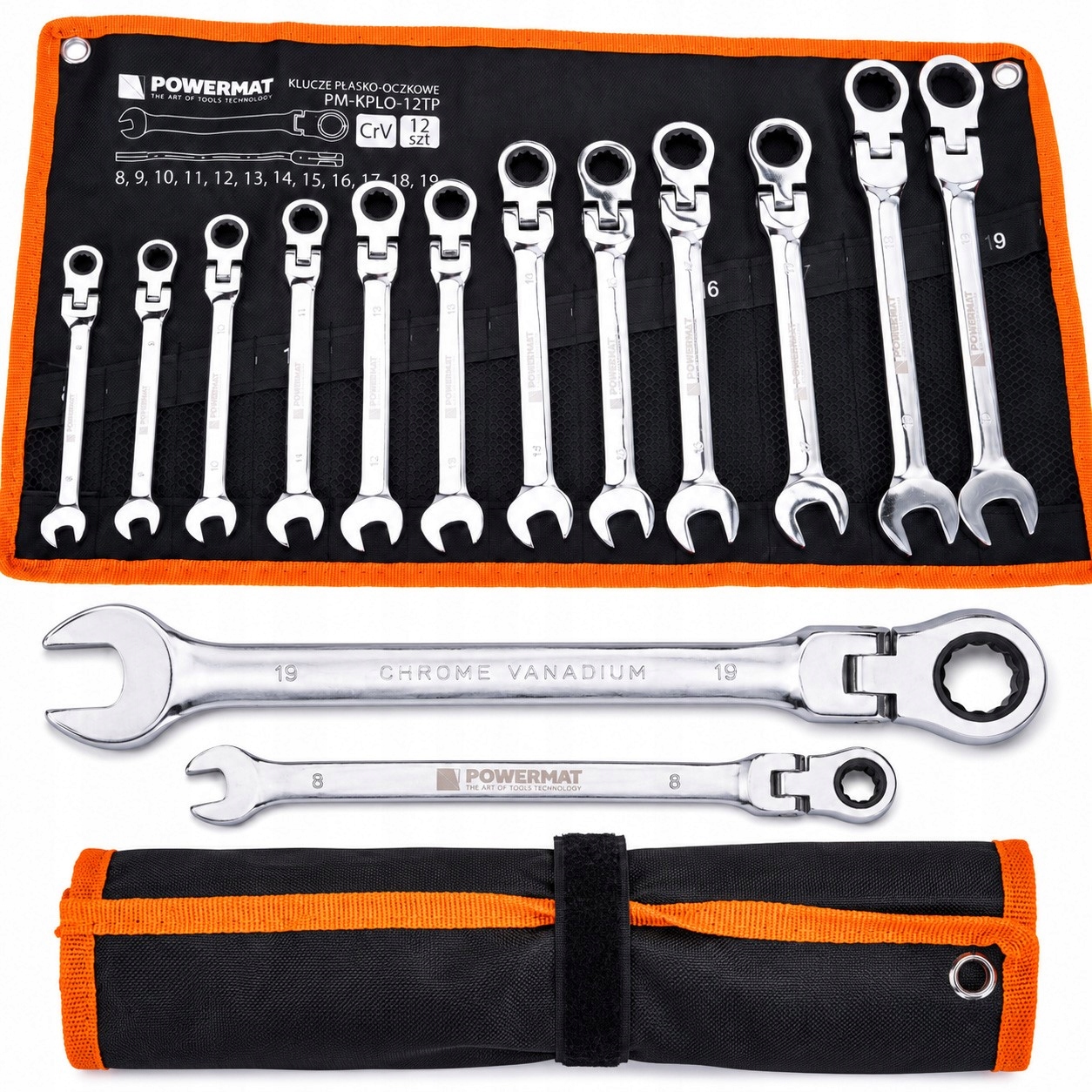 Klucze Płasko Oczkowe Z Grzechotką Łamane Zestaw Kluczy 12EL. 8-19MM CrV