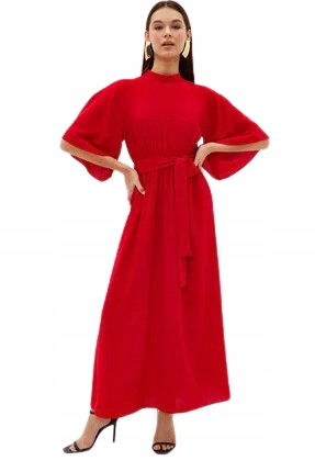 Trendyol Czerwona Sukienka MIDI Z Wiązaniem Przy Talii 44 5_B