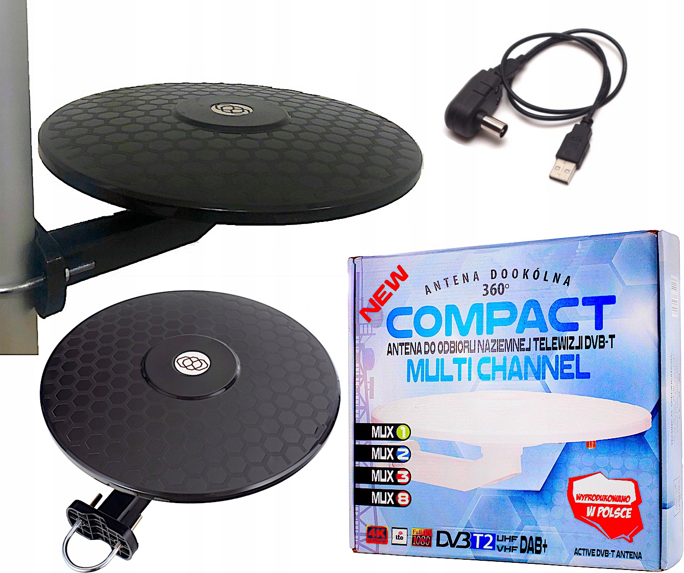 

Antena Dookólna DVB-T2 Aktywna 4K FullHD MUXy Usb
