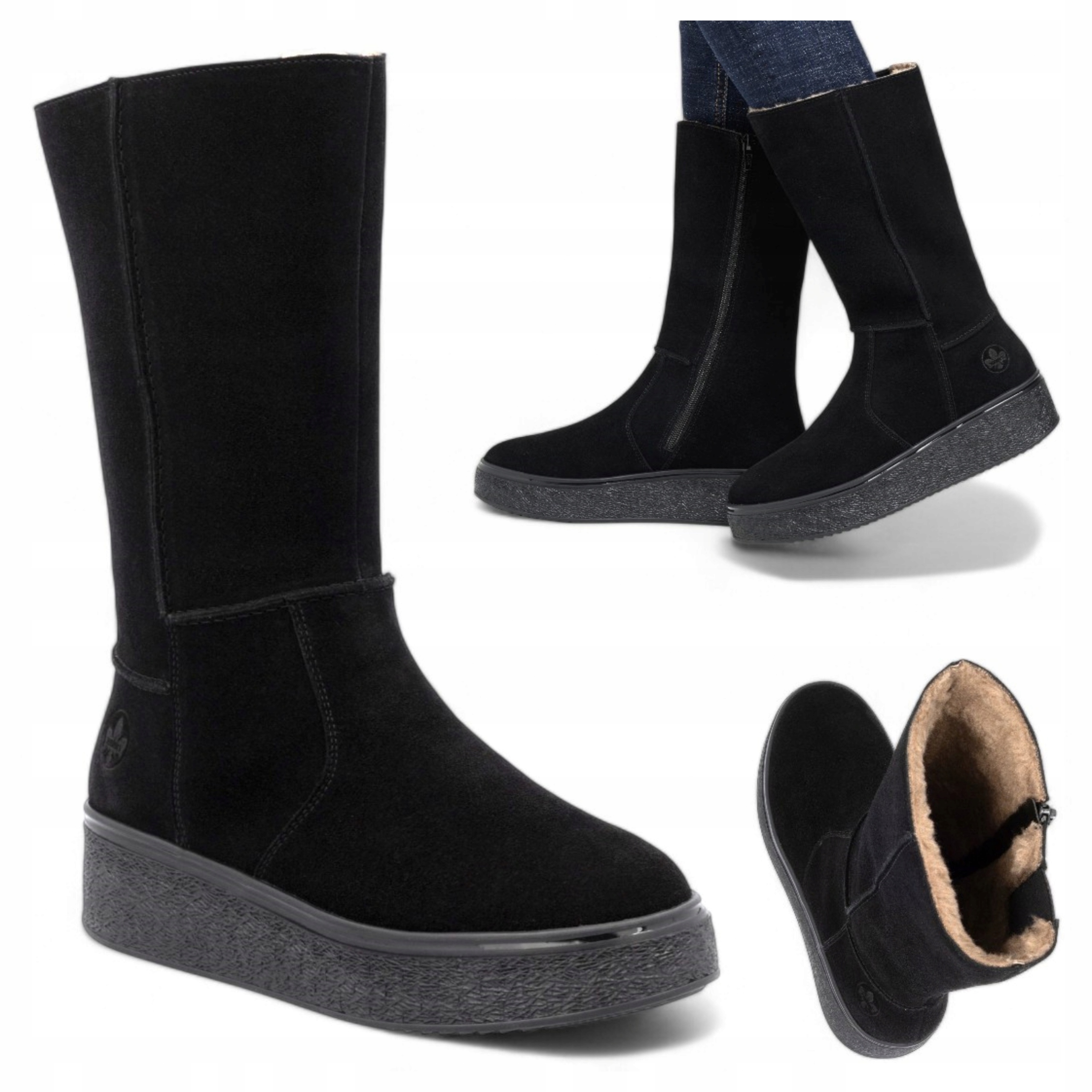 Dámské Kozačky Dlouhé Velikost 40 Zateplené Rieker Kotníkové Boty Pravá Kůže Pohodlné