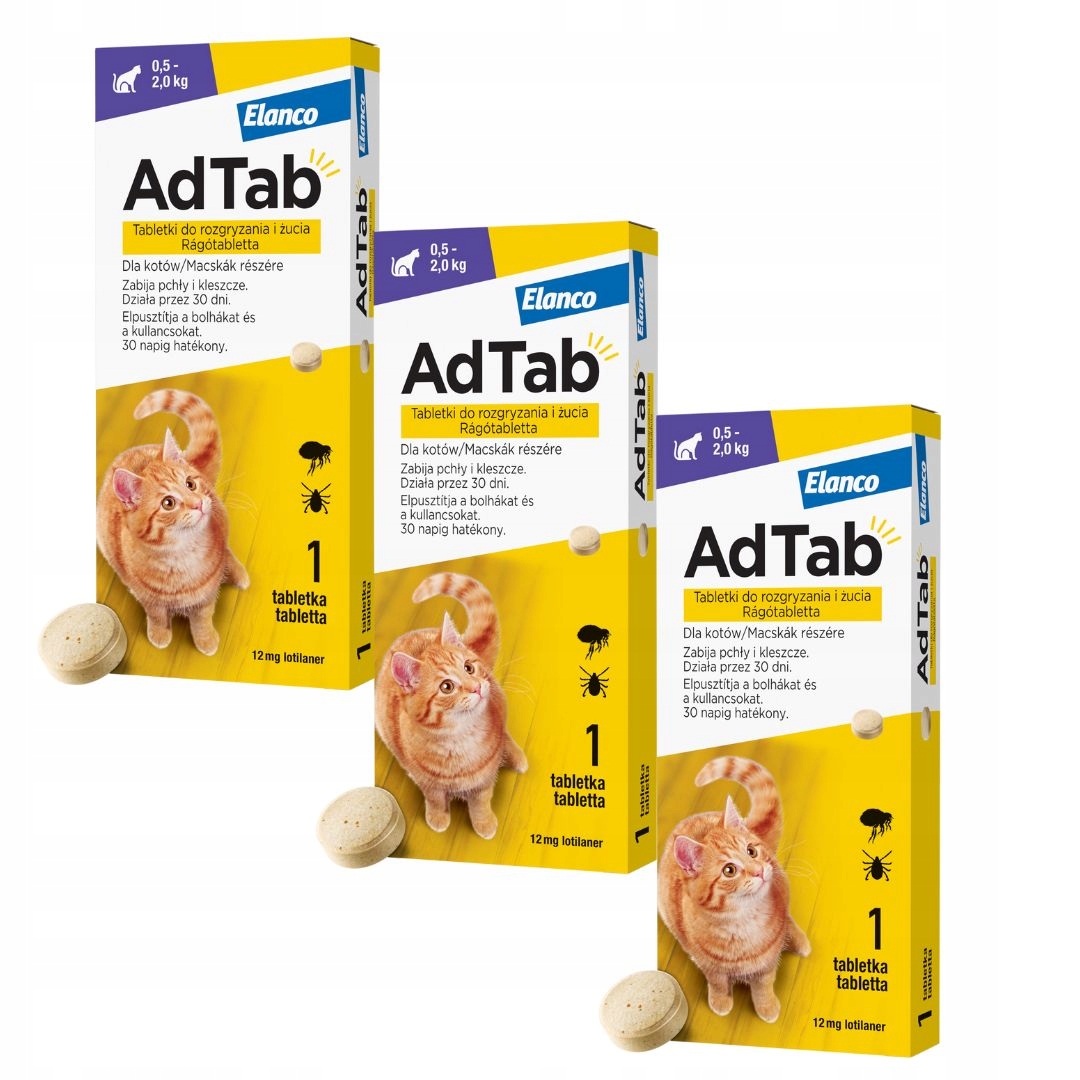 AdTab 12 mg tabletki do rozgryzania i żucia dla kotów (0,5-2 kg) 3 sztuki