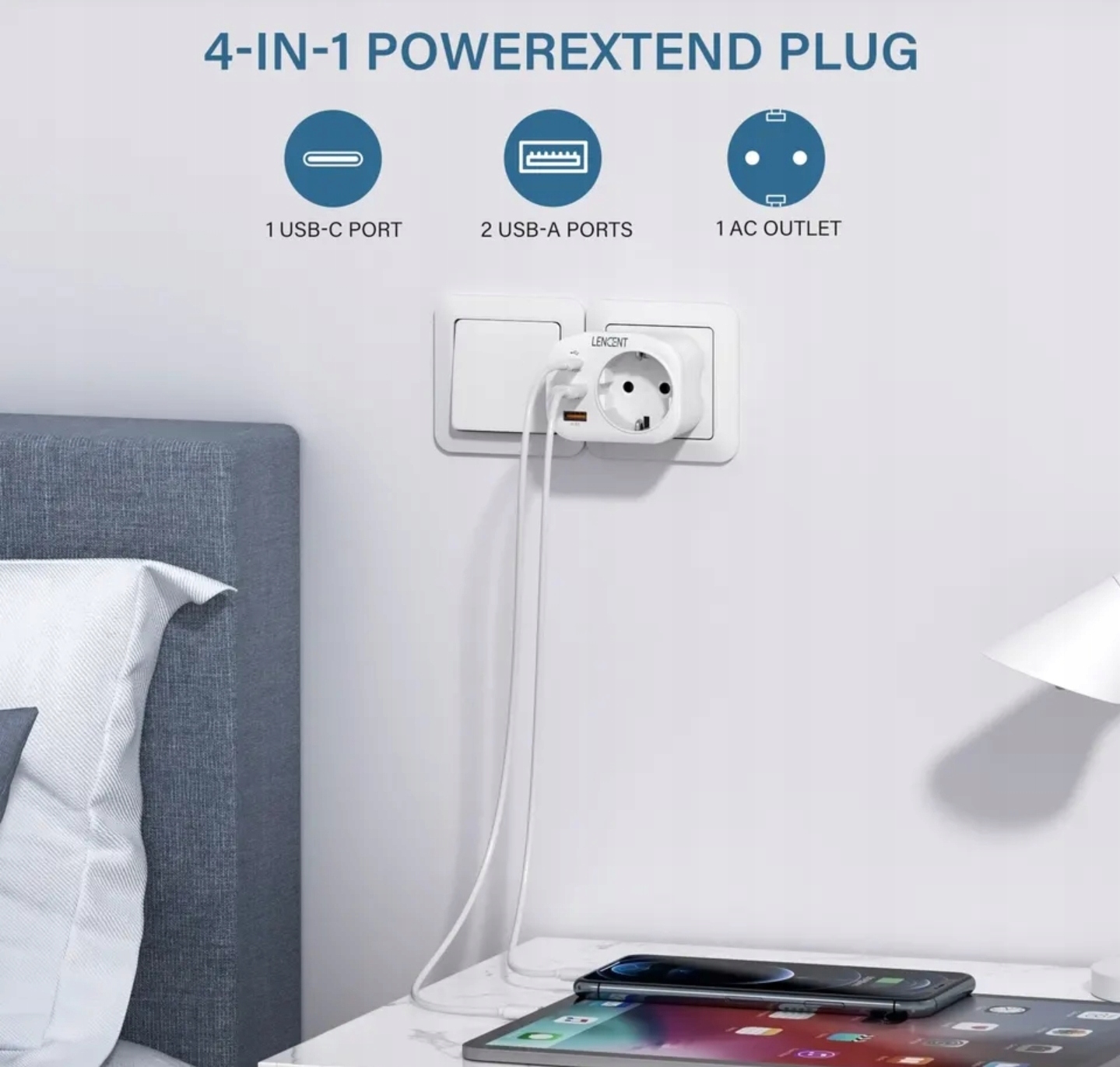 LENCENT gniazdko ładowarka 4 w 1, 2x USB-A, 1x USB-C Pd, wtyk UE/PL EAN (GTIN) 6937223879035