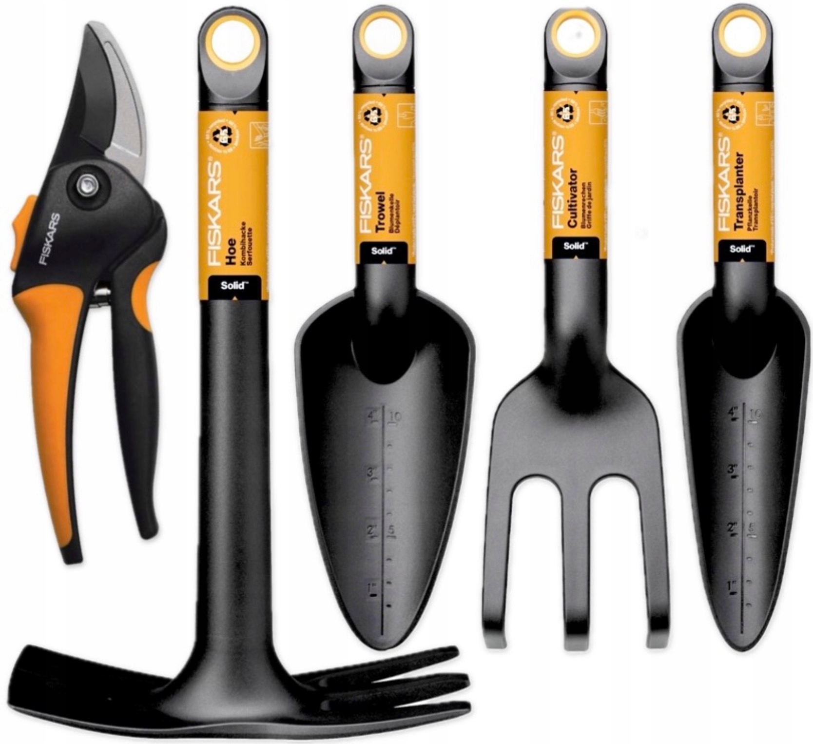 Fiskars Zahradní nářadí Lopatky Hrábky Motyčka Zahradní Nůžky 5 ks Sada