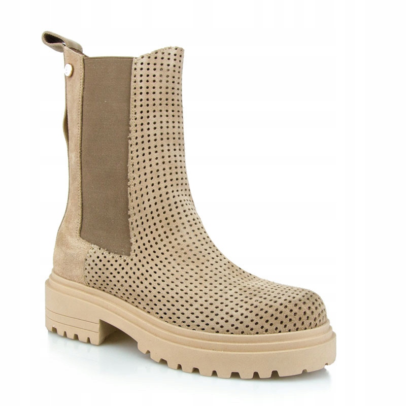 Carinii B7346 Kotníkové Boty Workery Trapery Kůže Béžová