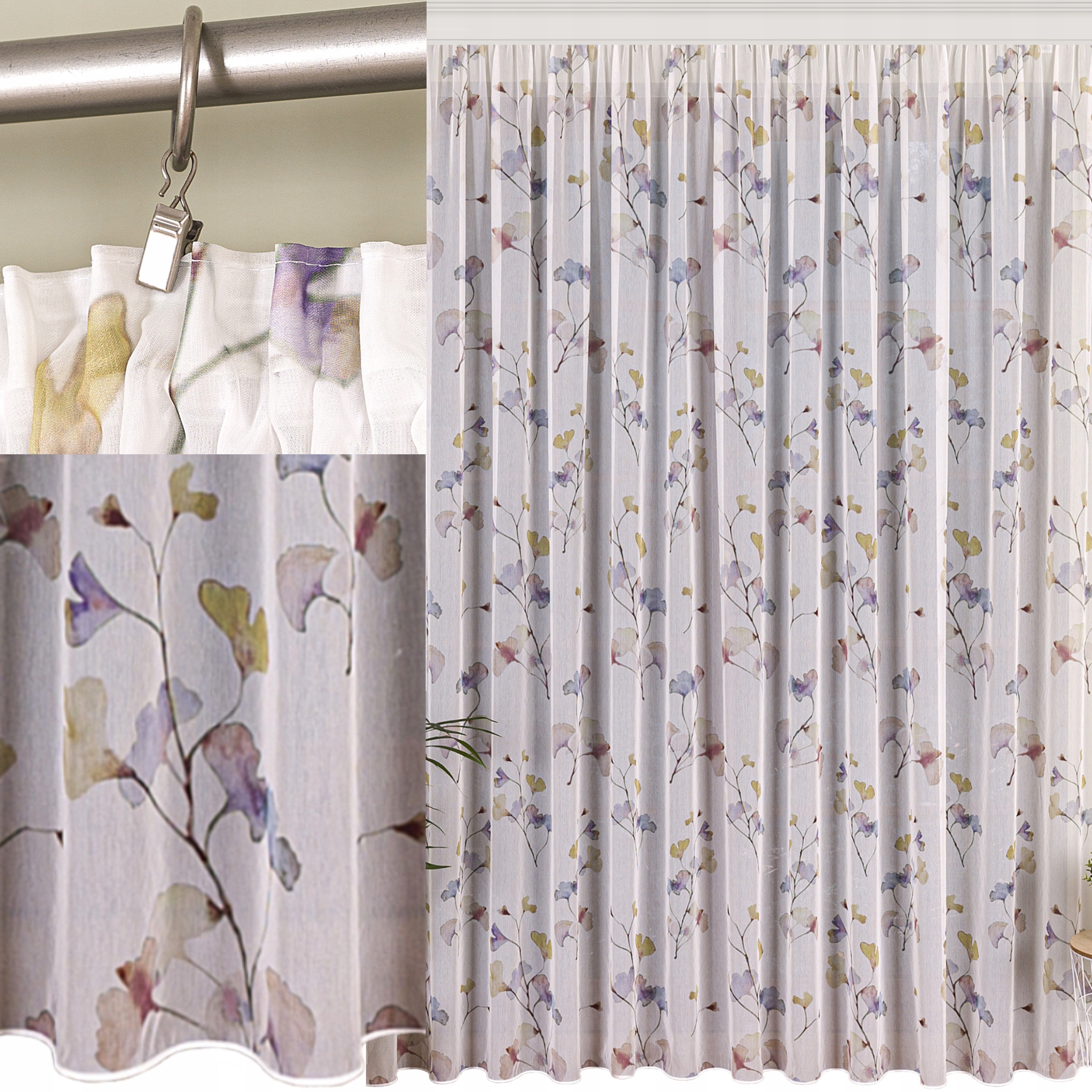 Hotová Záclona Bílá Fantazijní s potiskem Olověná páska Žabky 700x160