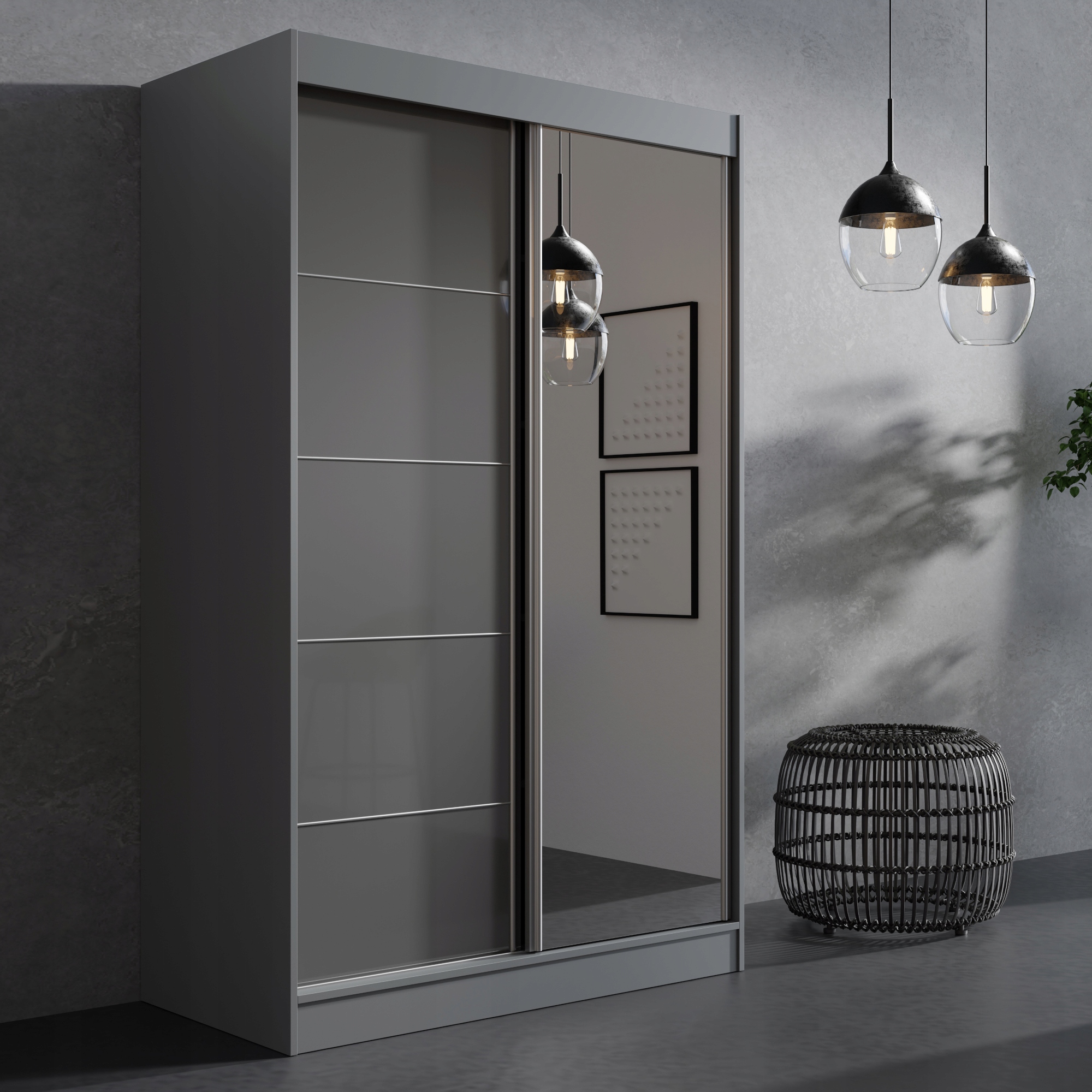 Szafa przesuwna z lustrem Como 2D1L 120 Szara (lacobel)