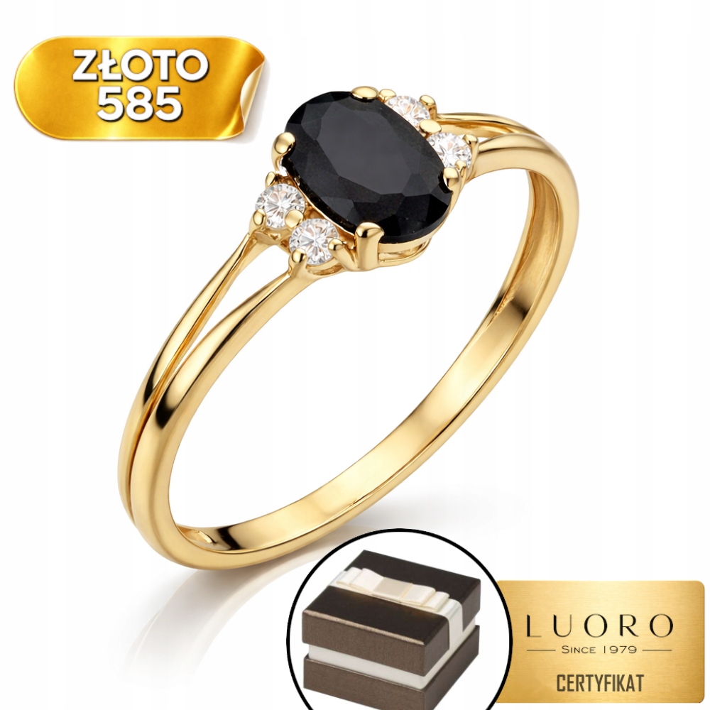 Prstýnek 585 14K S Černým Kamenem Zirkony Elegantní R13