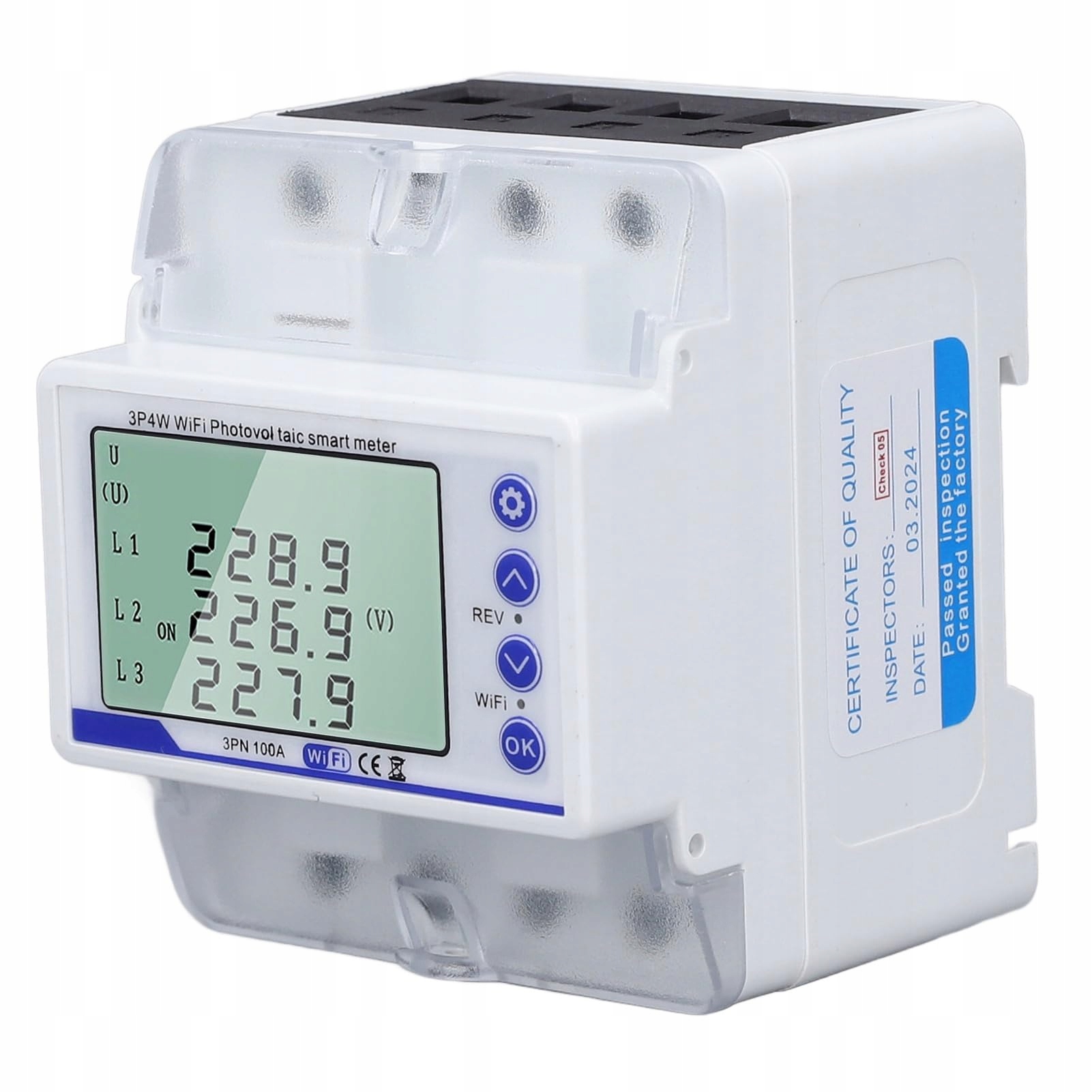 3-fázový merač energie WiFi 100A Din LCD, obojsmerný