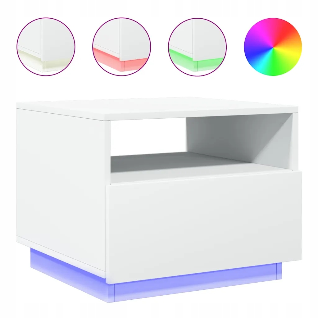 Kávový stolek s Rgb Led osvětlením, bílý, 50 x 49 x 40 cm