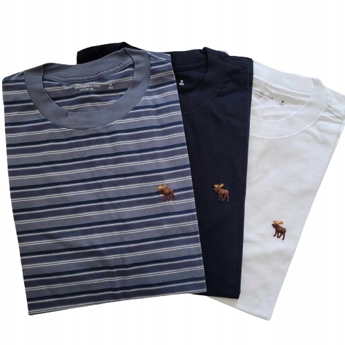 3x tričko Hollister tričko M 3PAK abercrombie pruhy tmavě modrá bílá