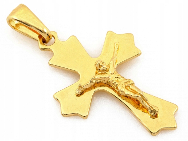 Stříbrný křížek 925 široký pozlacený kříž s proužkem, unisex vzor