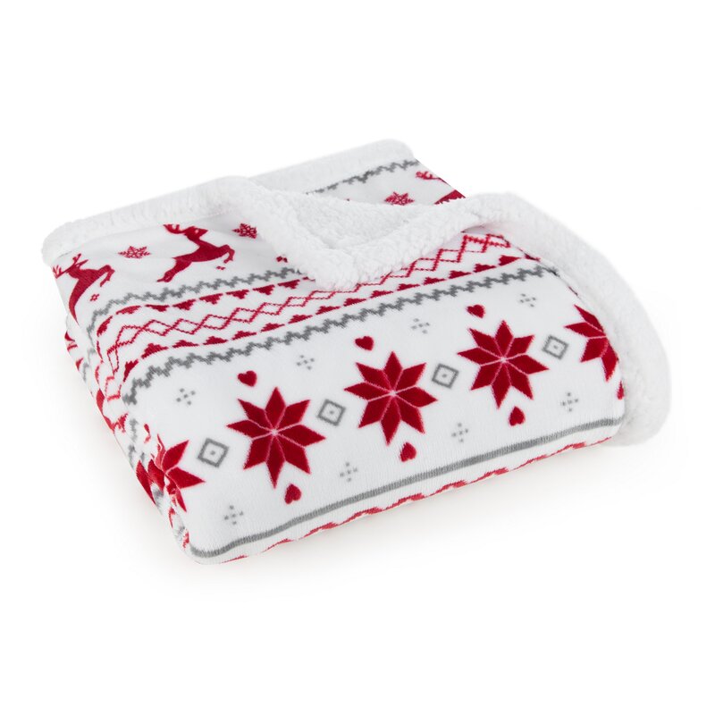 Deka přehoz světoběžní 150x200 Beránek bílý červený sob