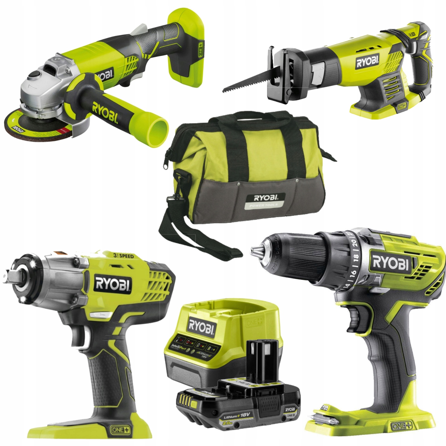 Ryobi Sada 4 akumulátorových nástrojů taška nabíječka s 2Ah baterií