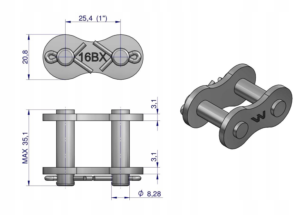 Zamek łańcucha 16BX-1 (R1 1) Waryński ( sprzedawane po 10 ) EAN (GTIN) 5902287145724