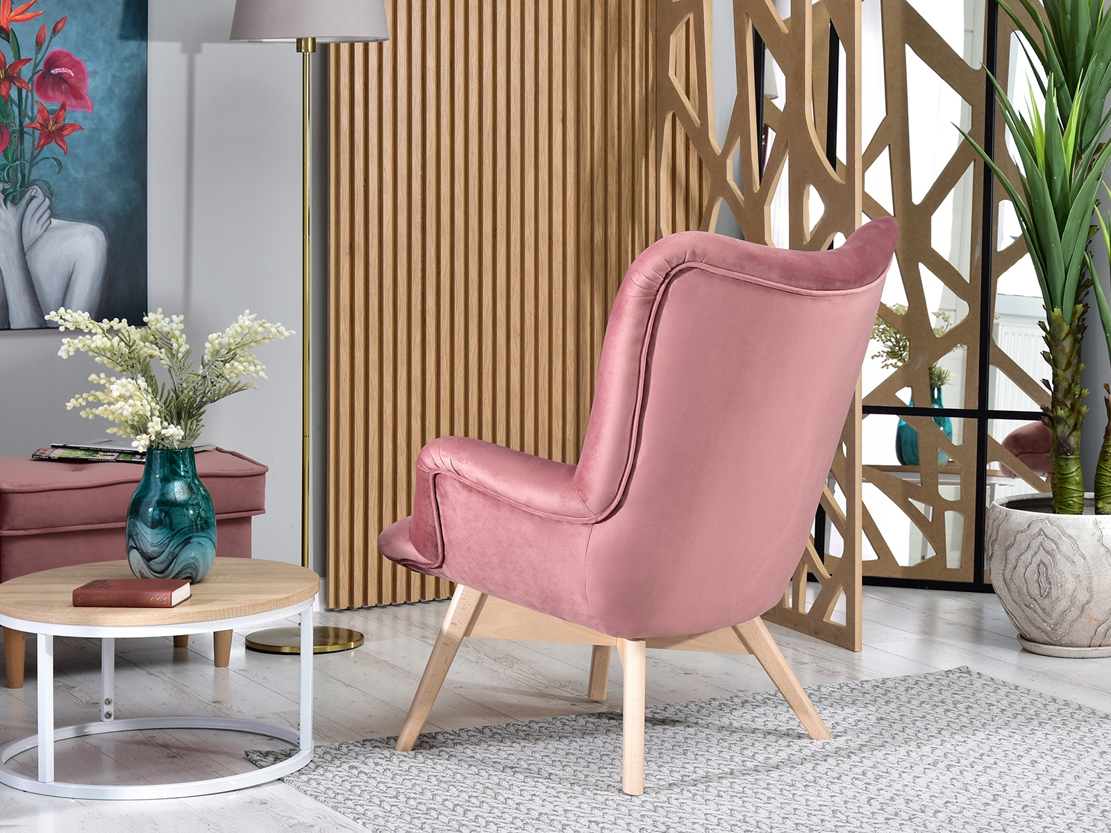 WELUROWY FOTEL Z PIKOWANIEM DO POKOJU DLA DZIEWCZYN FLORI PASTELOWY RÓŻ BUK Marka Mebel-Partner