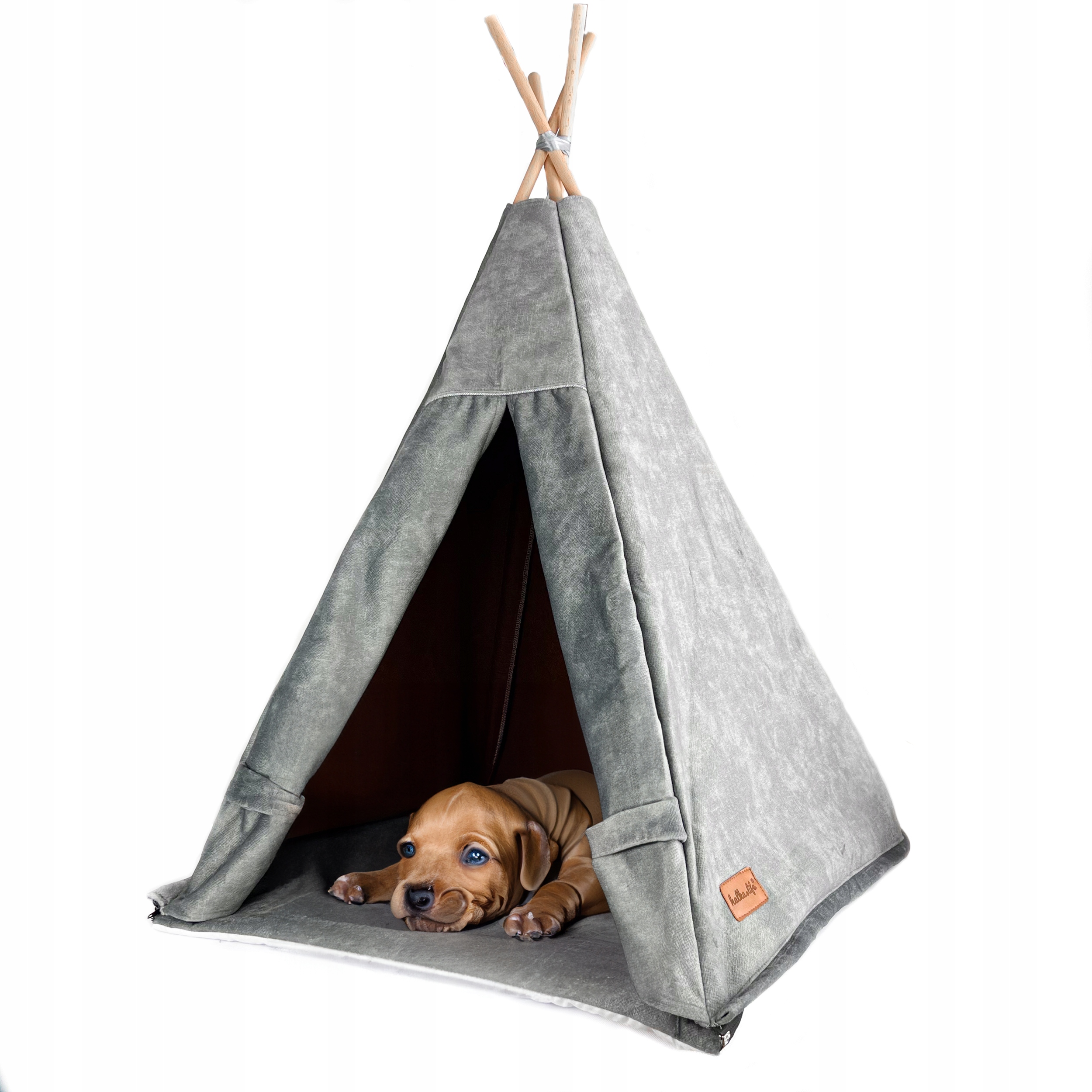 Levně Stan pro psa uzamykatelný se stabilizátorem, domeček pro psa šedý, 55x55