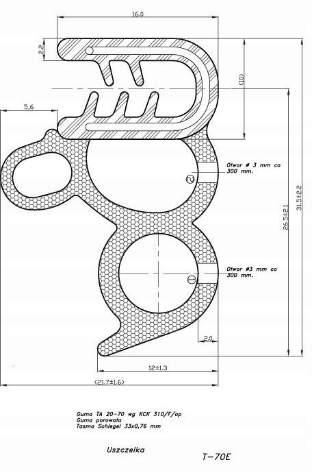 USZCZELKA GUMOWA KRAWĘDZIOWA T70 UNIWERSALNA Producent części Sanok Rubber