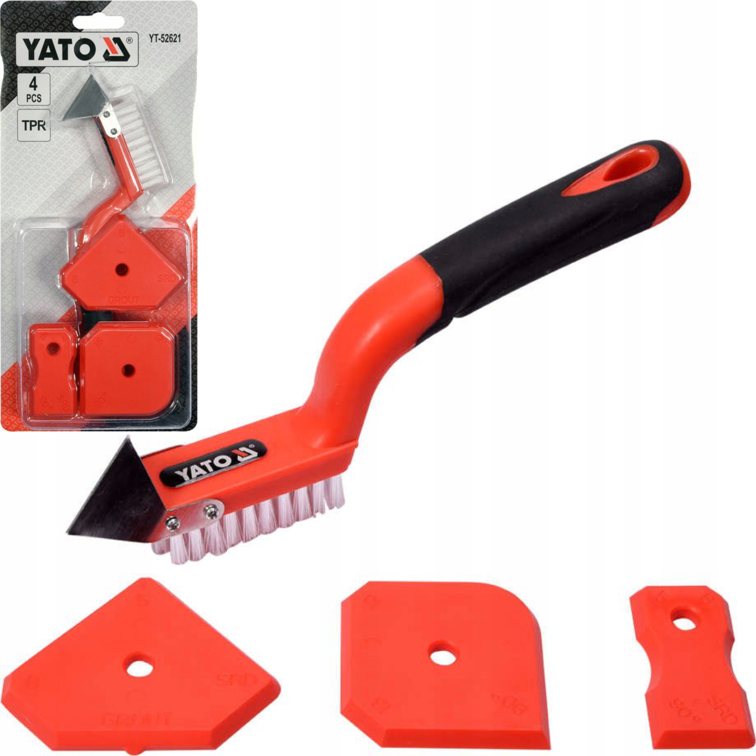 YATO 3 SZPACHELKI SILIKONU+SZCZOTKA DO FUG SKROBAK
