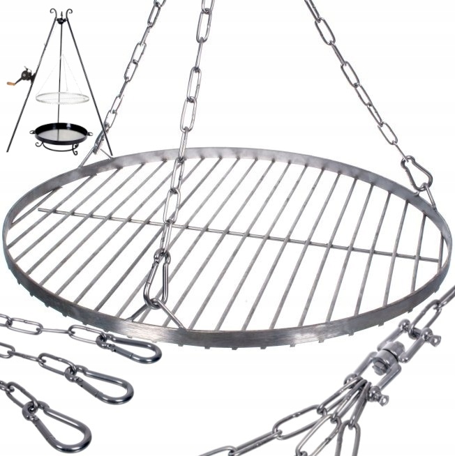 Kulatý Trojnožkový Grilovací Mříž S Řetězem, Nerezová Ocel, Polský Inox, Ø700 mm