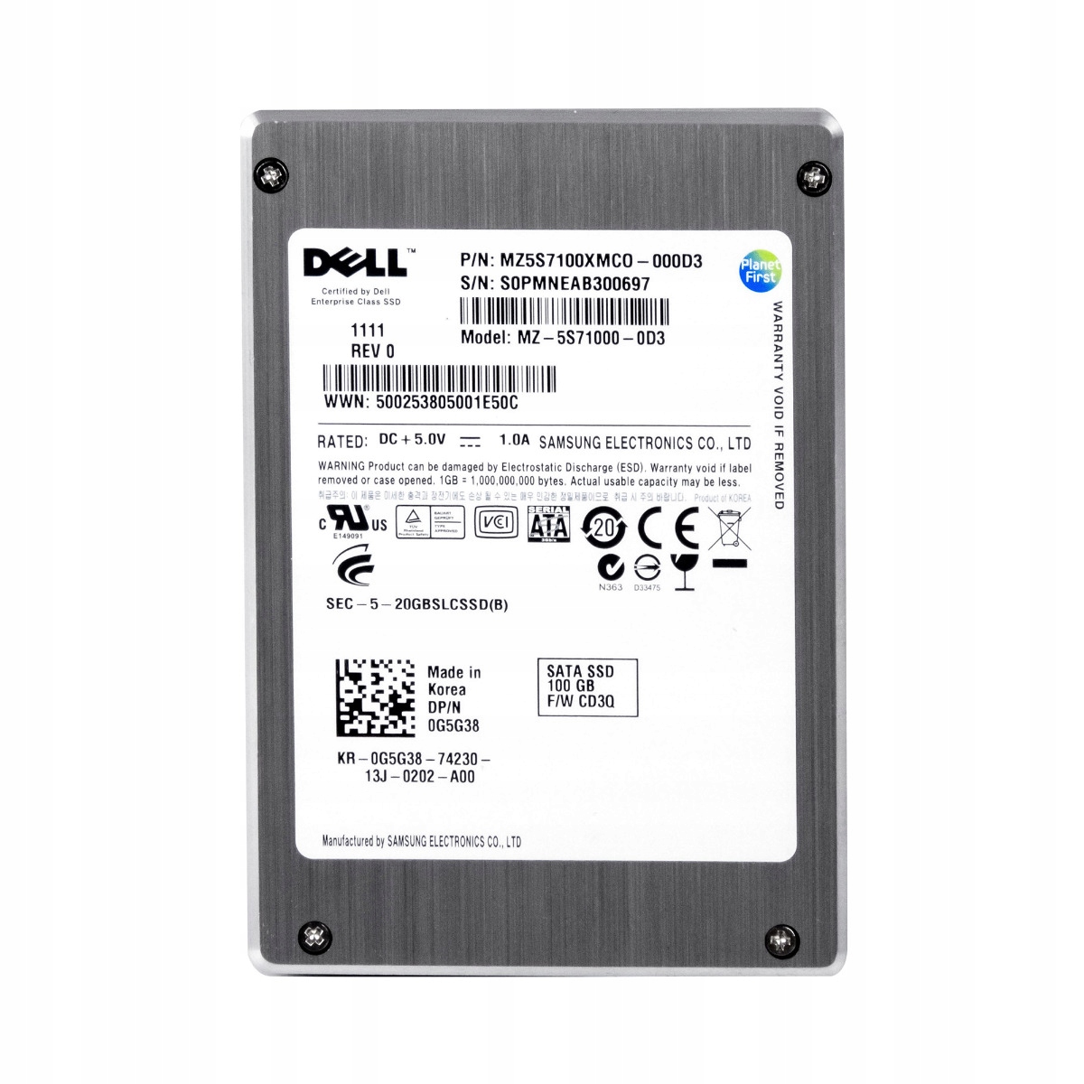 Dell 0G5G38 100GB Slc Sata II 2.5'' Ssd Disk MZ-5S71000-0D3