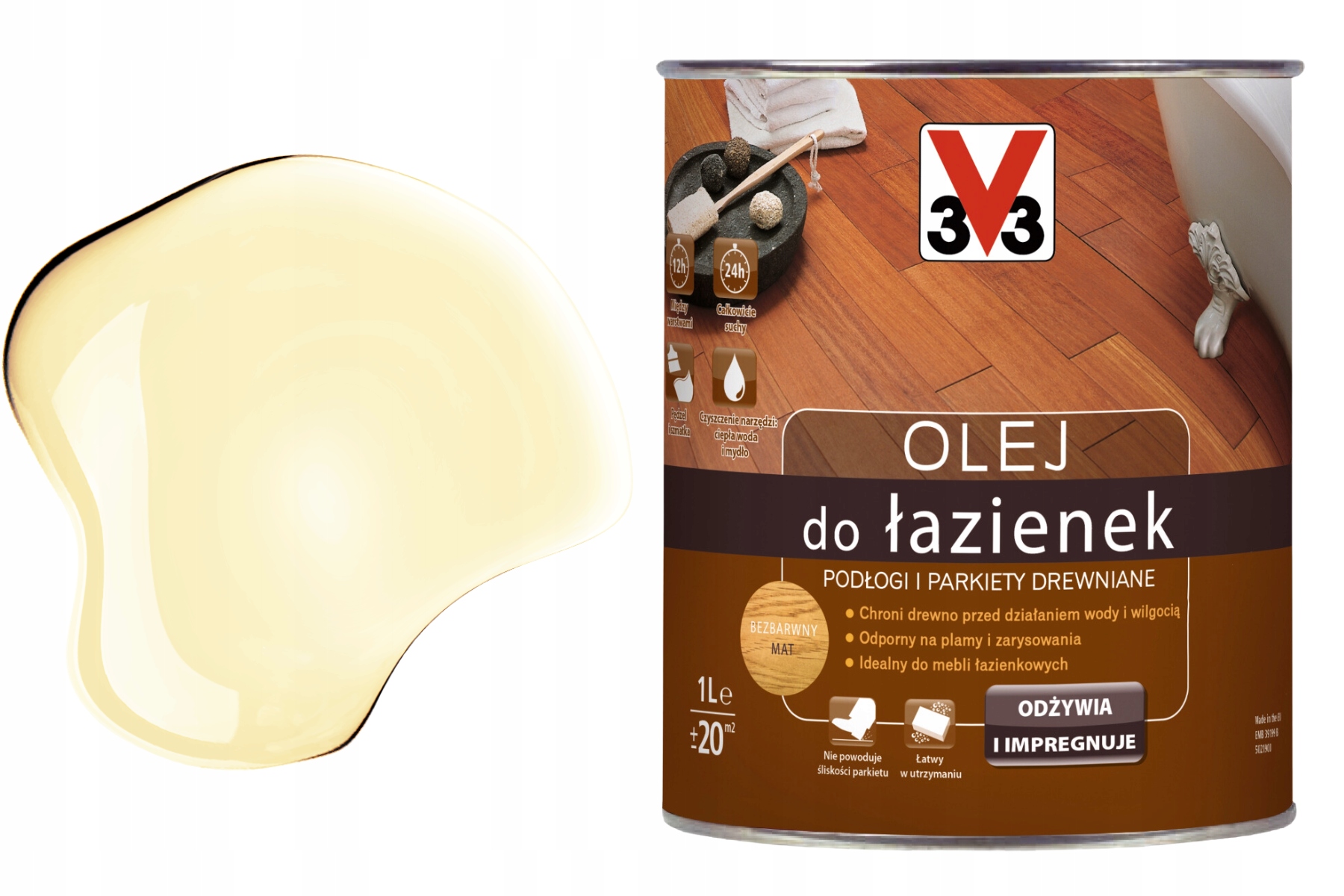 3V3 Tungový olej přírodní na dřevo, odolný, Eko, vodou ředitelný, matný, na podlahy, 1L