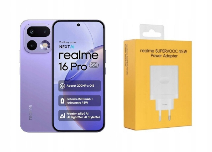 Smartfon realme 16 Pro 5G 8 Gb 512 Gb Fioletowy Orchid Purple Ładowarka