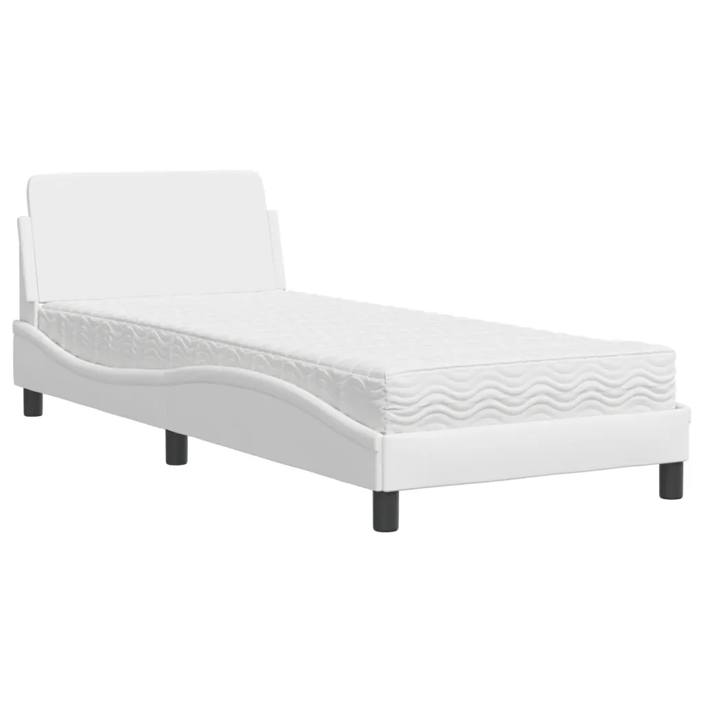 Postel s matrací 80 x 200 cm, bílá, umělá kůže, tvrdost H2/H3