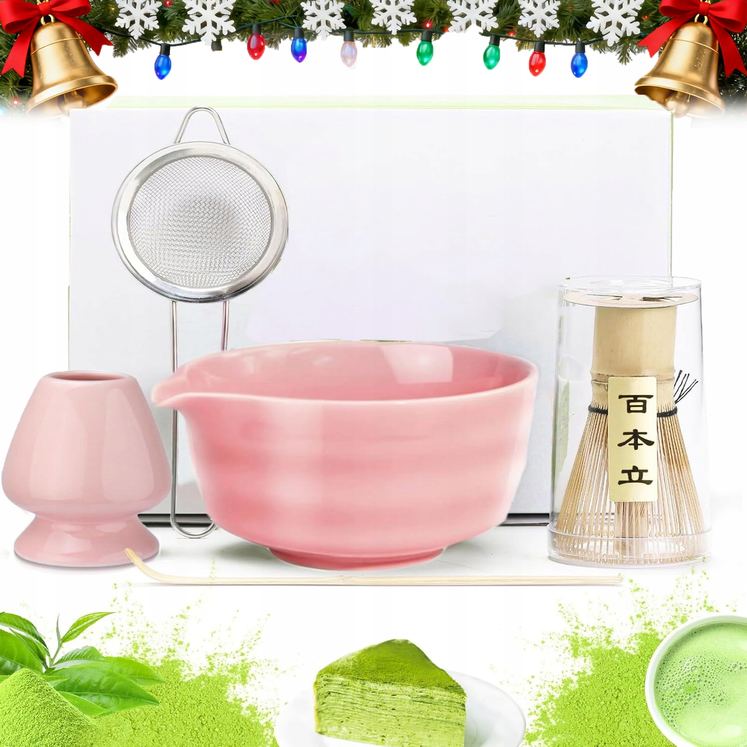 Levně Sada Na Matchu Růžová 5V1 Keramika A Bambus Pro Milovníky Čaje