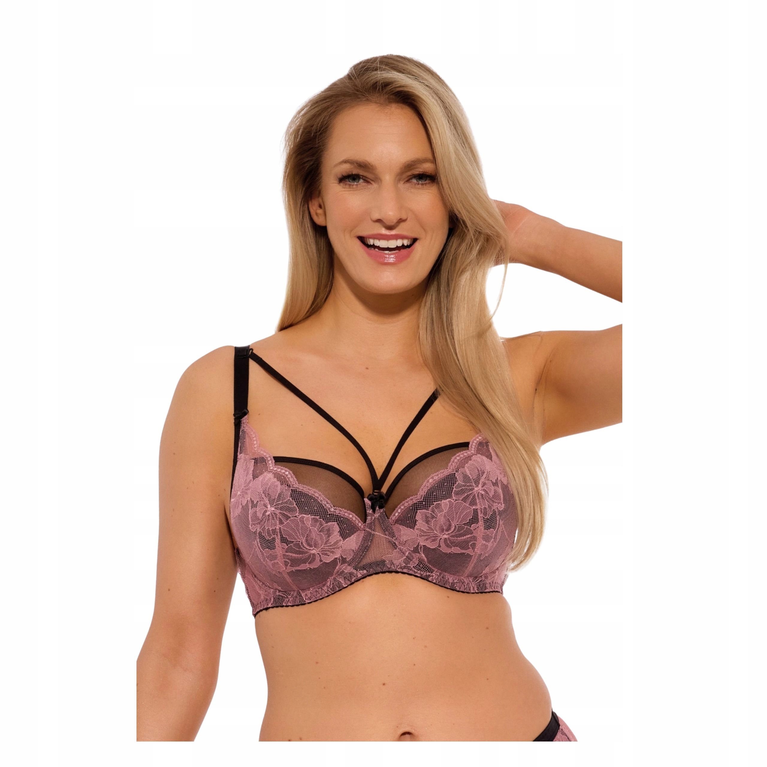 Podprsenka 70I polovyztužená podprsenka sexy růžová pruhy na výstřih krajka Gaia