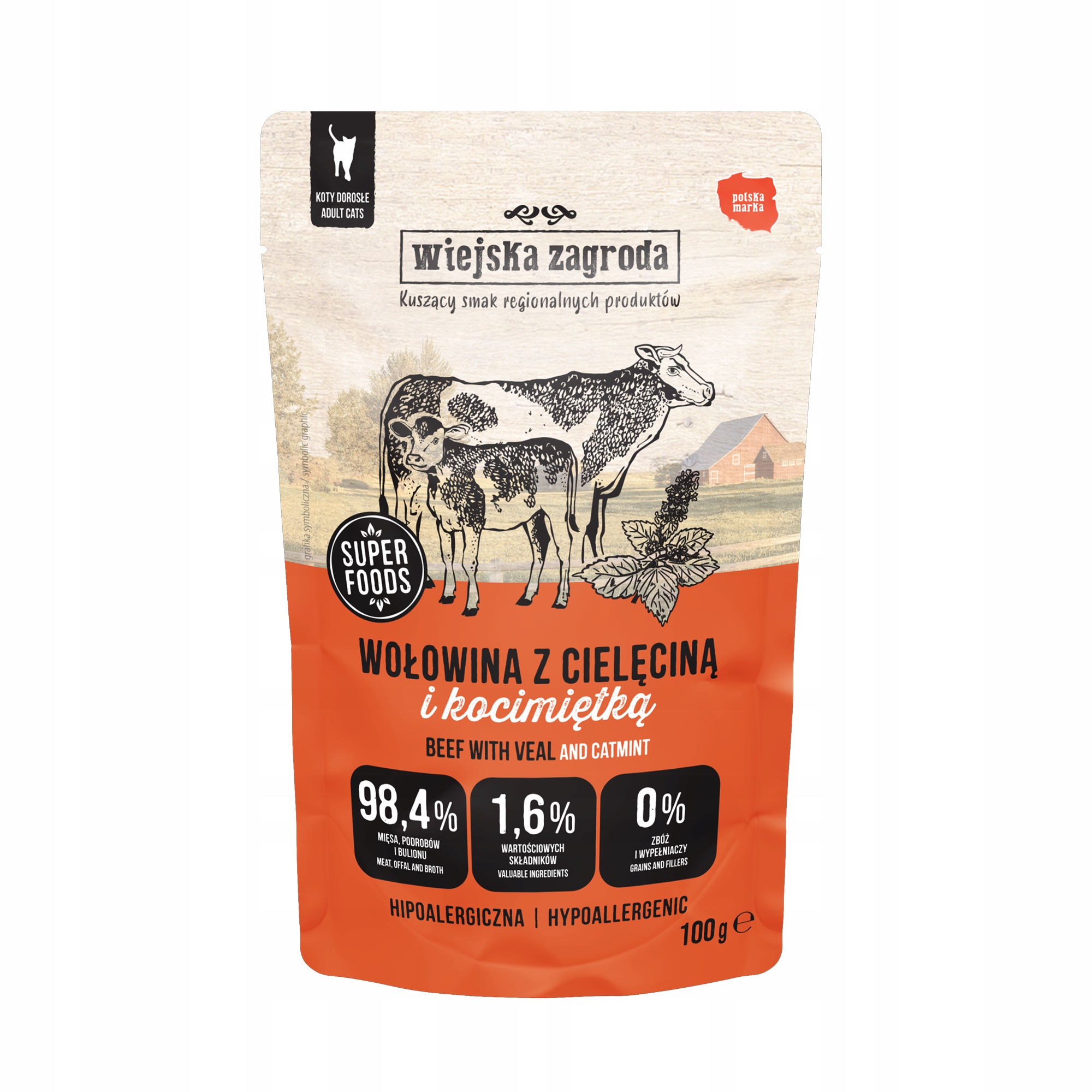 Levně 4x Wiejska Zagroda mokré krmivo pro kočky s tělem 100 g