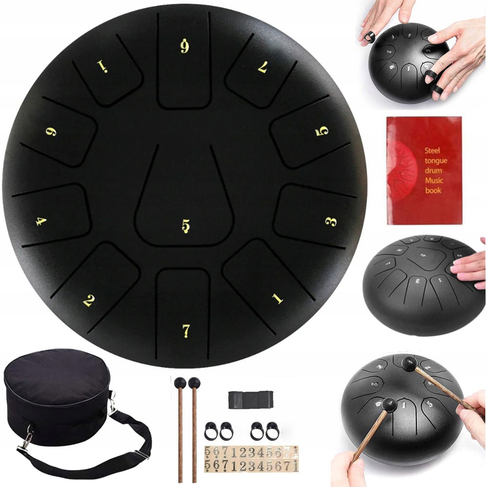 Ocelový Éterický Jazykový Buben Tongue Drum Handpan 10" 11 Tónů Příslušenství