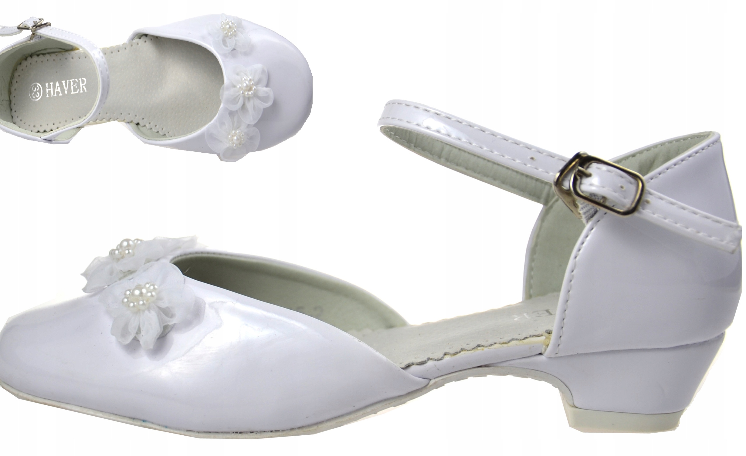 PANTOFELKI Komunia Mały obcas LAKIER TIUL BIAŁE 32 Marka Inna marka