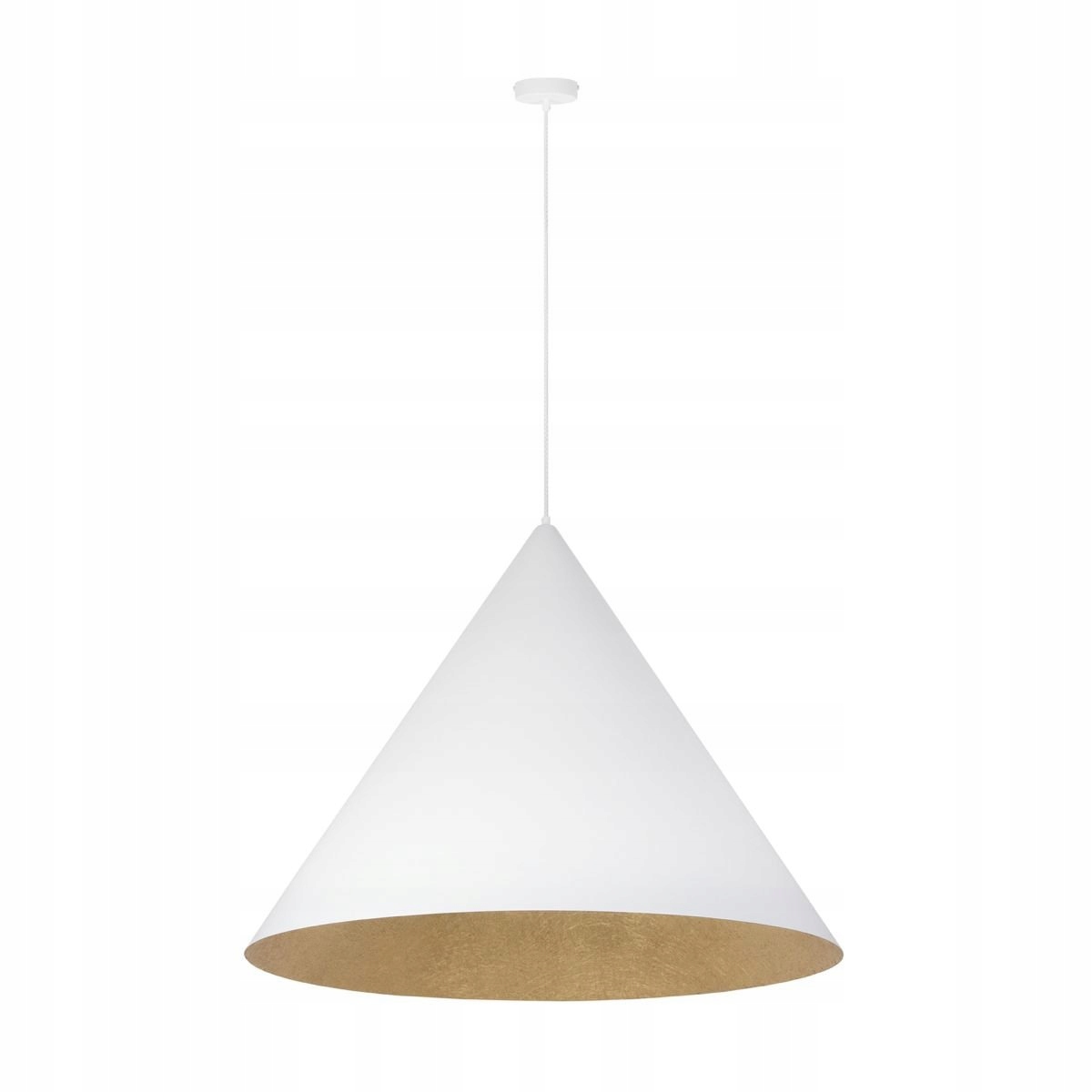 Bílá velká závěsná lampa s kuželem a zlatým středem Vesuvio L Sigma Lighting