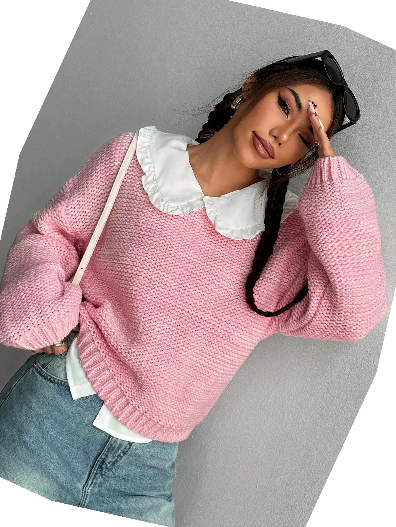 Dámský svetr Crop Volný Růžový Denní M 38