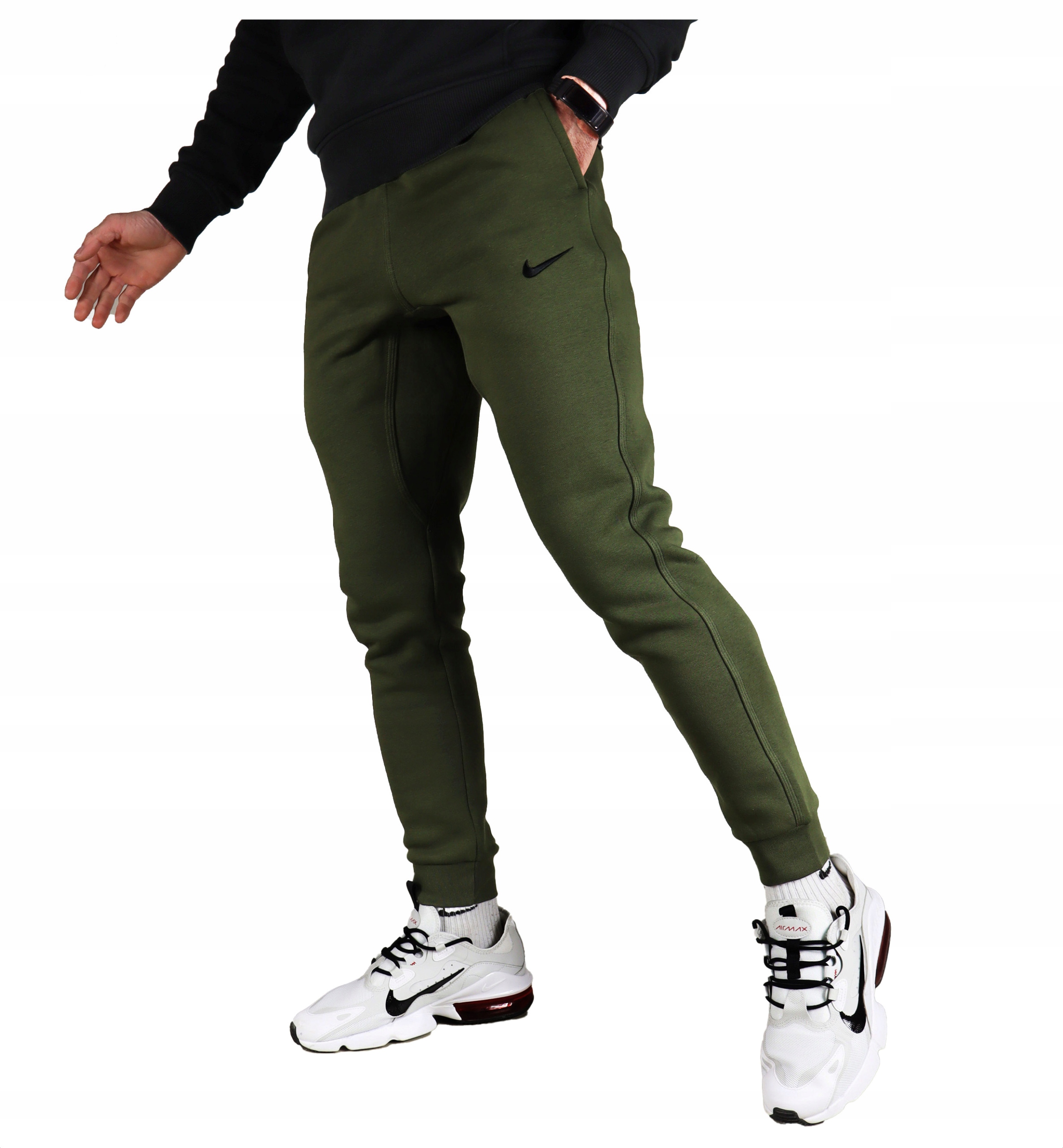 Nike Teplé kalhoty Bavlna teplákové Fleece joggery pánské zimní tepláky Khaki