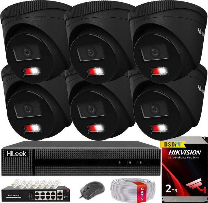 Sada Pro 6 Monitorovacích Kamer 6MPx 3K+ Hilook By Hikvision Black PoE 2TB