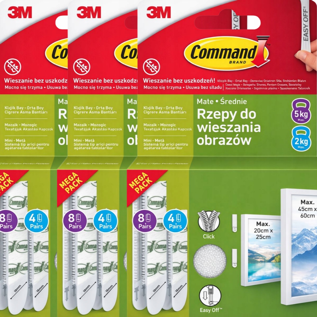 Command 3 x Suchý Zip Pro Obrazy Sada 8 Středních 4 Malé KOMPLETY_17203WHI-12