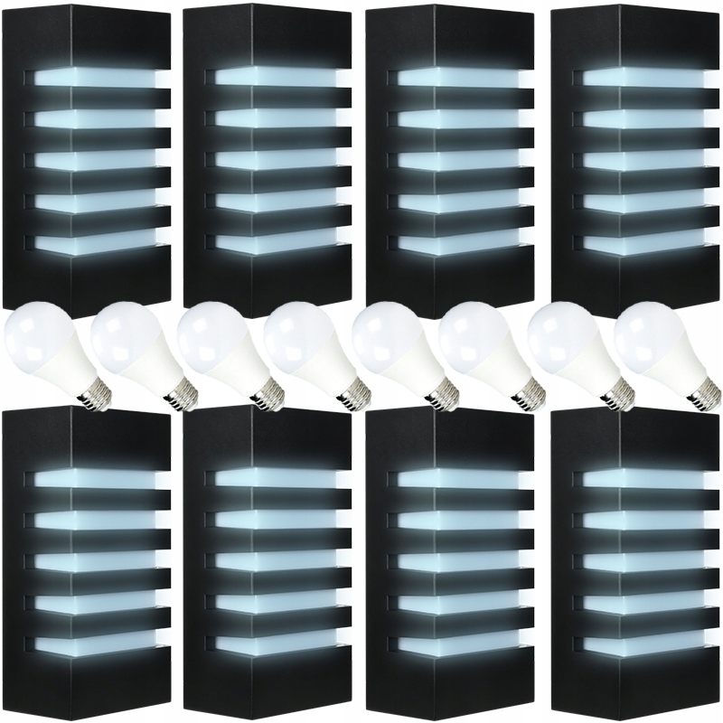 8x Czarny Kinkiet Aluminium Zewnętrzny Na Balkon Taras Lampa Led 6500K
