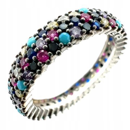 Stříbrný prsten prstýnek s barevnými zirkony, černé drápky, ryzost 925