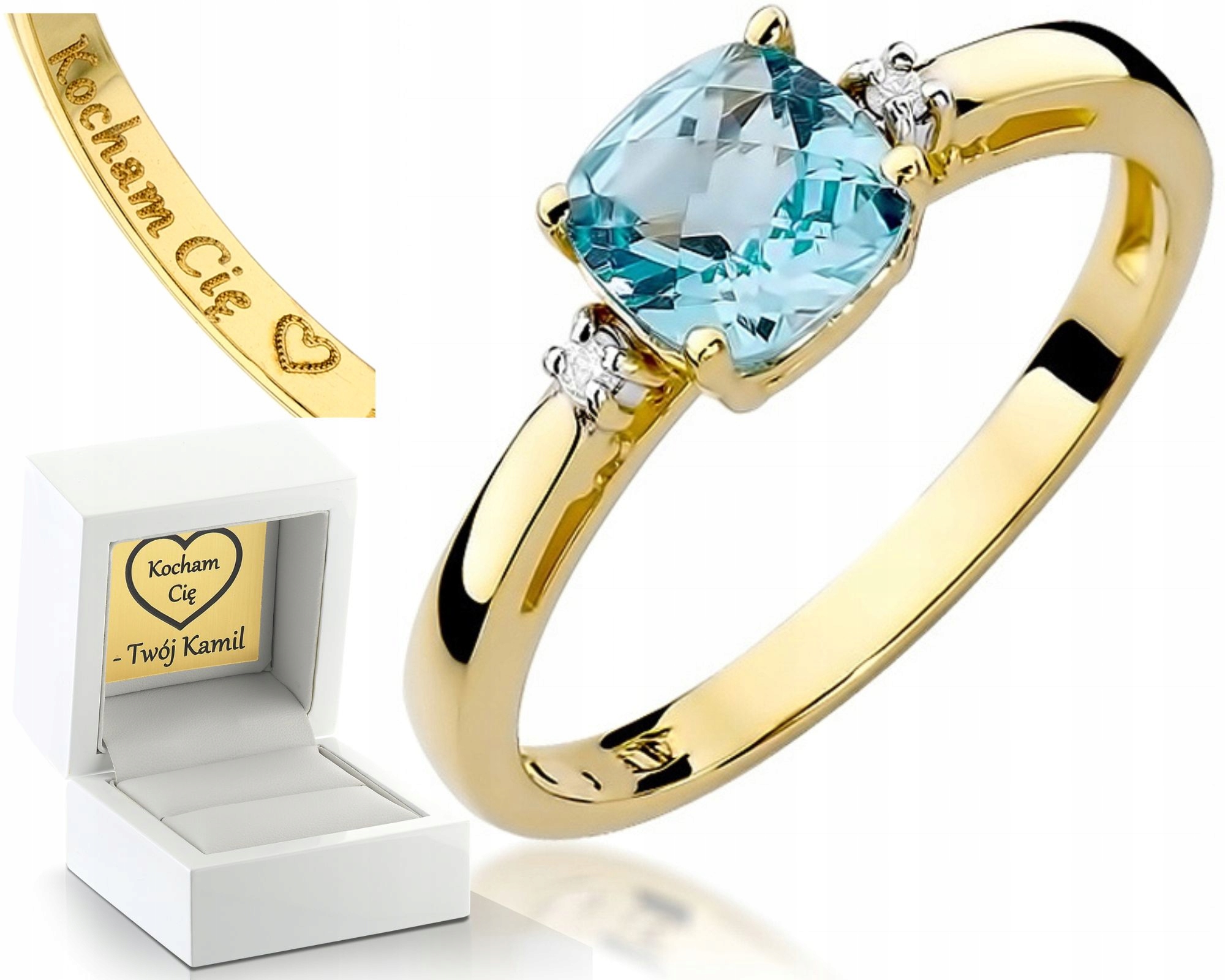 Zlatý Prstýnek S Topazem A Brilianty 585 Gravírování