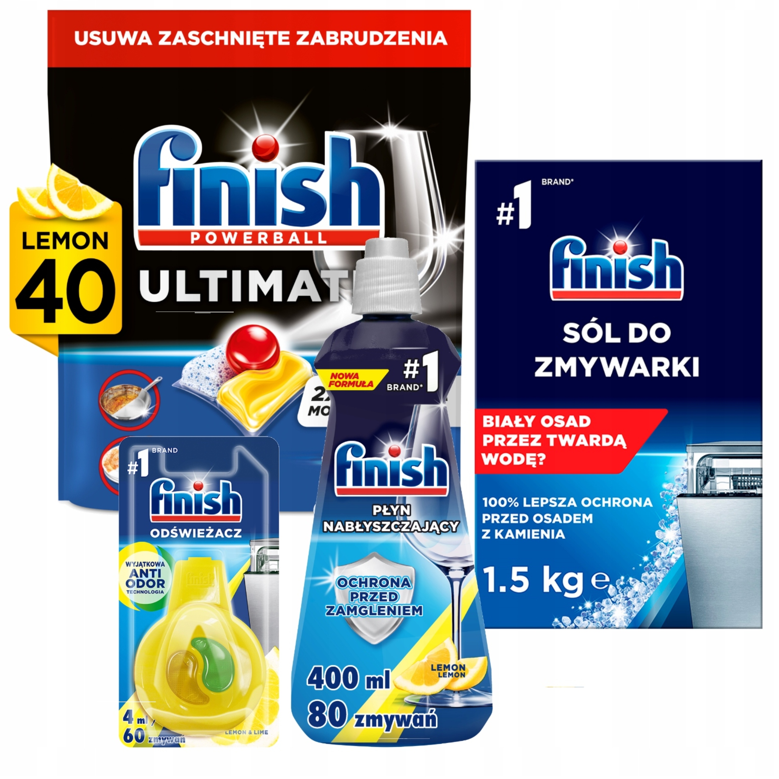 Finish Sada pro myčku nádobí 4 kusy: Kapsle, Vůně, Leštidlo, Sůl