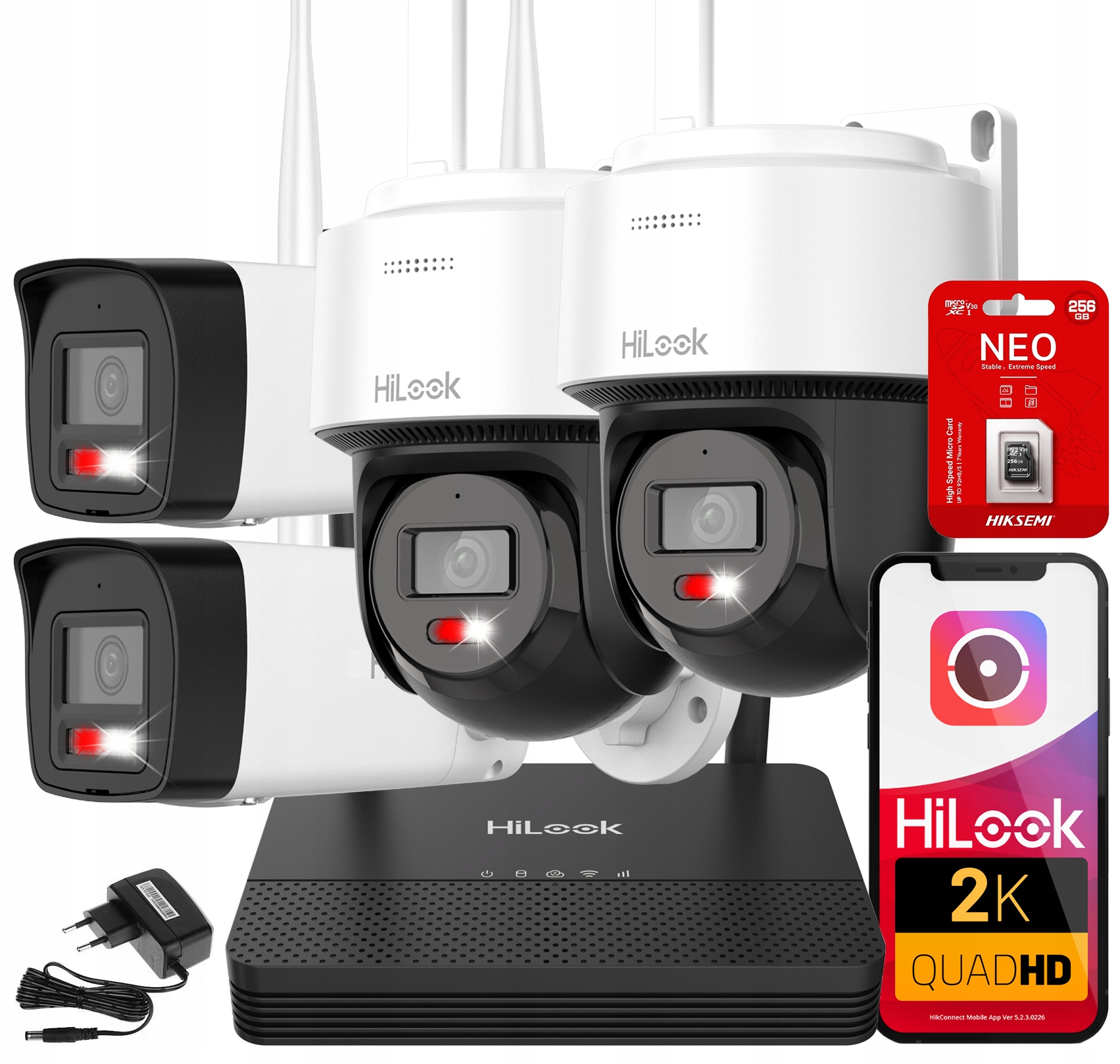 WiFi monitorovací sada 4MPx HiLook 2 otočné kamery EasyLink Sd 256GB