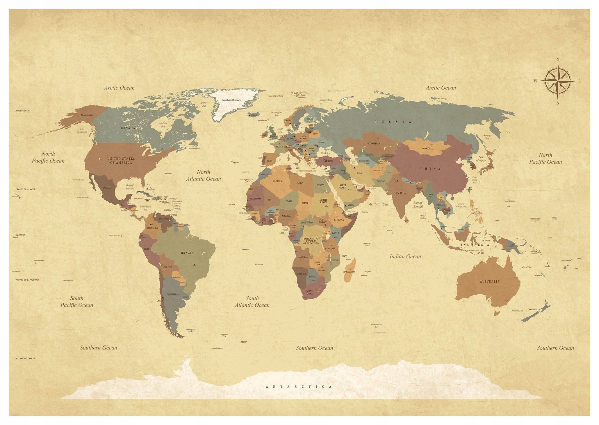 Fototapeta Stará mapa světa Kontinenty vinylová 254x184 lepidlo