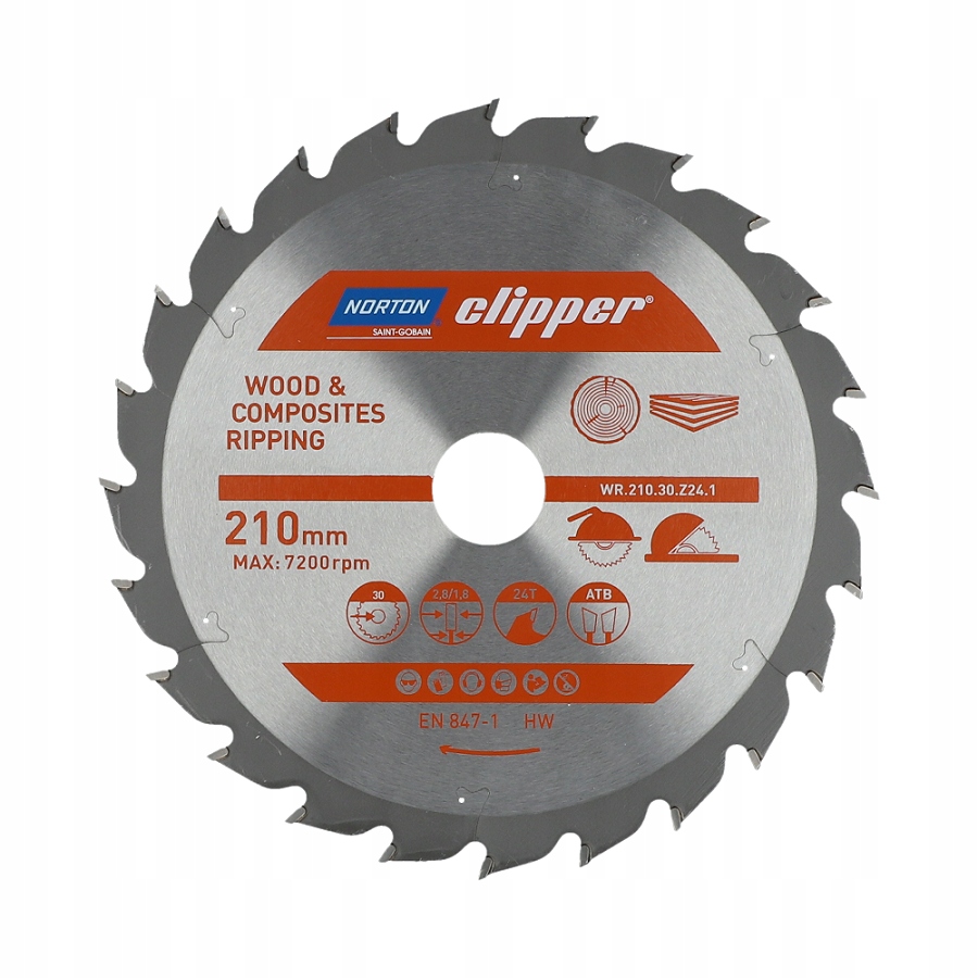 Norton Kotoučová pila 210 mm x 30 mm x 24 zubů na dřevo a kompozity Atb (2,8 1,8)
